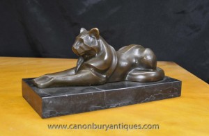 Art Deco Bronze Cat Panther Puma Statue de Milo cubiste Cheetah