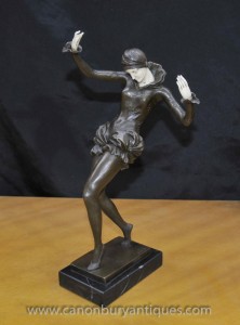 Art Deco Bronze Femme Figurine Dancer Signée Nick Harlequin Dancer