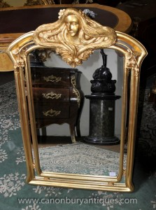 Art Nouveau français Gilt Pier Miroir Maiden Miroirs