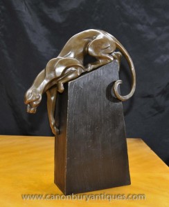 Art déco français Bronze Cat Panther Cheetah sur Socle