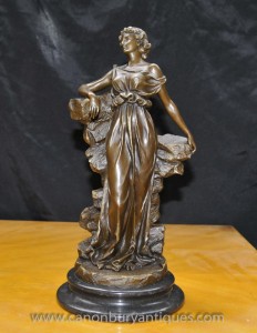 Classique italienne Bronze Maiden Statue Signé Preif Toga Figurine