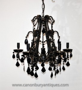 Empire français Verre Cristal Noir Light Chandelier