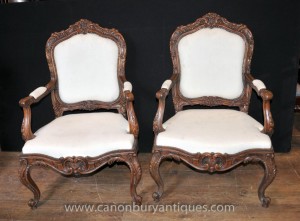 Français Louis XVI en bois sculpté fauteuils provincial président Fauteuils