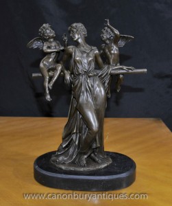 Italienne Bronze Maiden et Chérubins Statue Figurine classique Signé