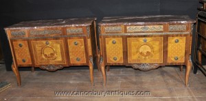Paire françaises anciennes Louis-Philippe Commodes Commodes Tiroirs Empire Inlay Meubles