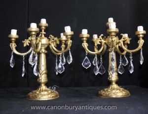 Paire victorienne Table Ormolu Lampes Chandeliers Lumière