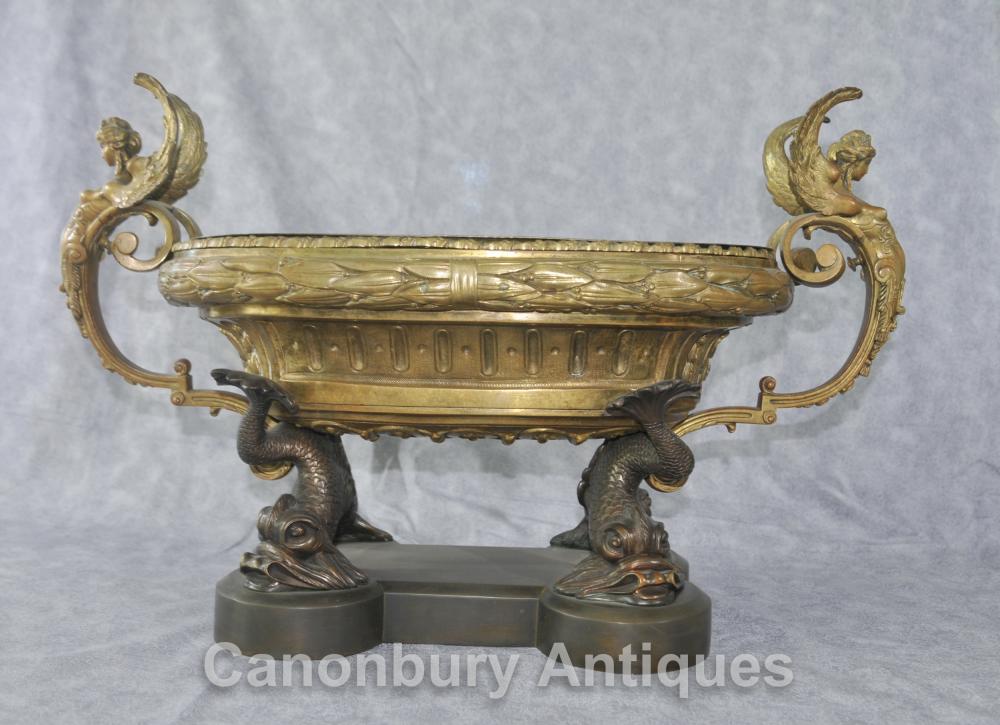 Antique Empire français Clodion Serpent Dish Soupière Ormolu Maidens Bowl Centrepiece