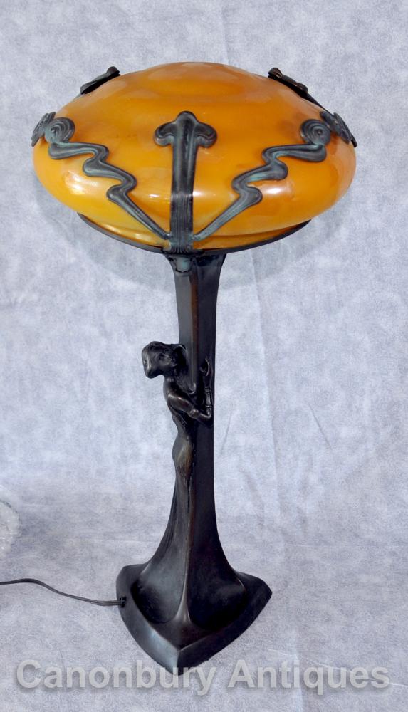 Art Nouveau Lampe de table Verre Shade Gushner