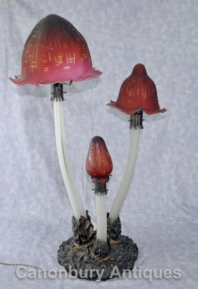 Art Nouveau en verre Lampe Champignon par Galle Lampes de table