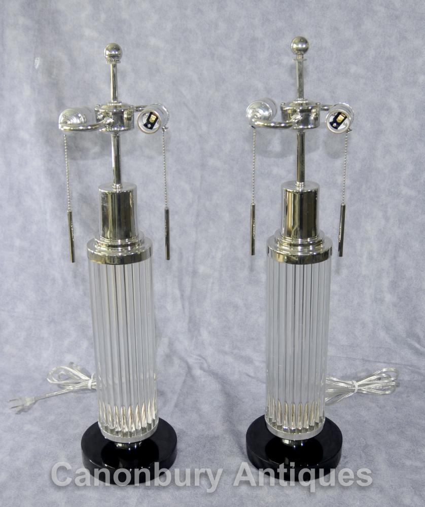 Paire Art Déco plaque de verre Argent Lampe de table Lampes