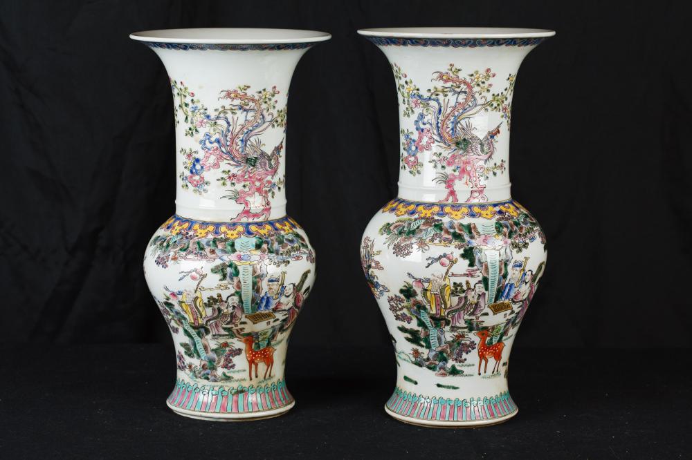 Paire chinoise Poterie Qianlong porcelaine Urnes Pheasant