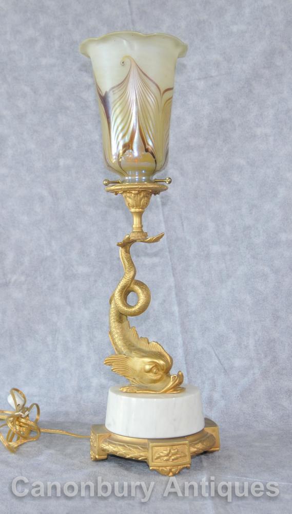 Shade Glass Table Lumière Empire français Ormolu Serpent de mer de la lampe