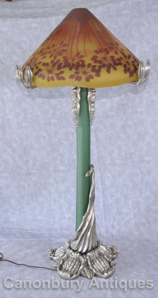 Shade Table Lamp Art Nouveau Argent Bronze Galle Mushroom verre