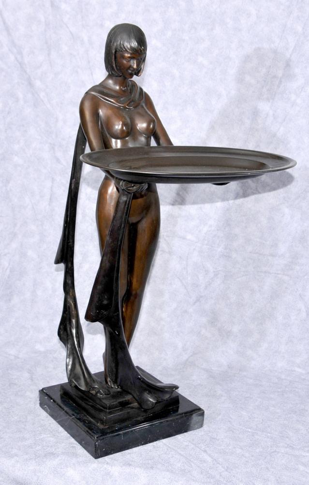1920 Grand Bronze Art déco français Biba Plateau Statue Figurine