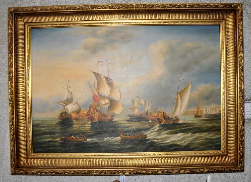 Bataille de Trafalgar royale Oil Marine Peinture cadre doré