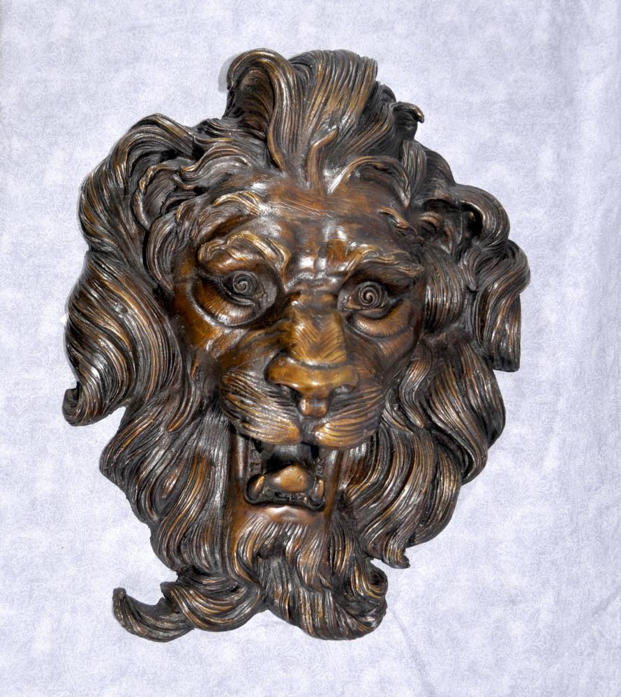 Français Bronze baroque Lions Head Plaque Chats Mane