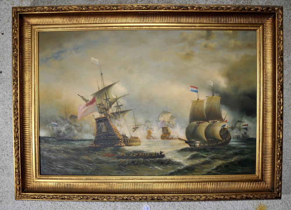 Grande Bataille de peinture à l'huile de Victoria du Cadre Trafalgar Seascape Gilt