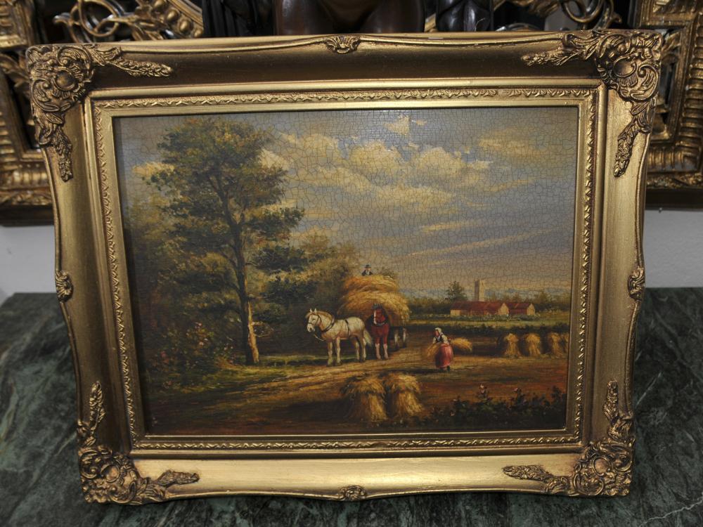 Peinture à l'huile rustique d'époque victorienne Suffolk Paysage