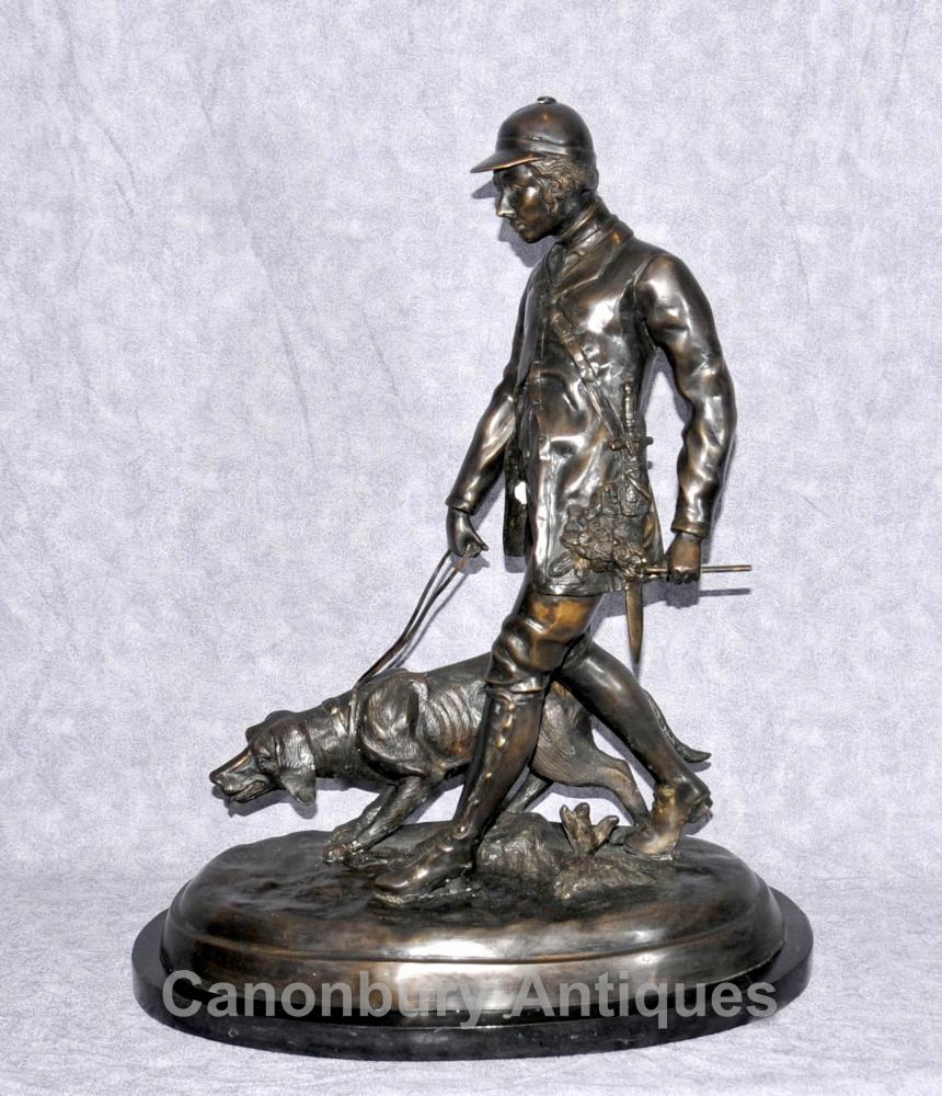 Français Bronze Hunter et Statue de chien par PJ Mene Bloodhound Castings