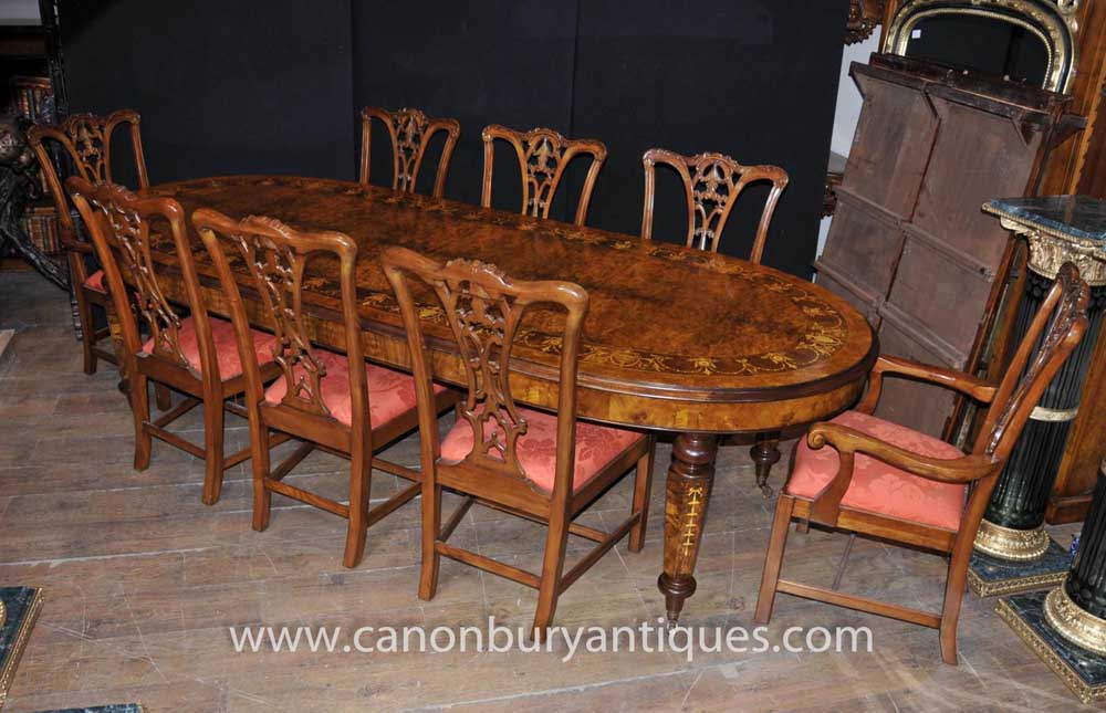 Noyer Table à manger victorienne Chippendale président Set Tables Chaises Suite