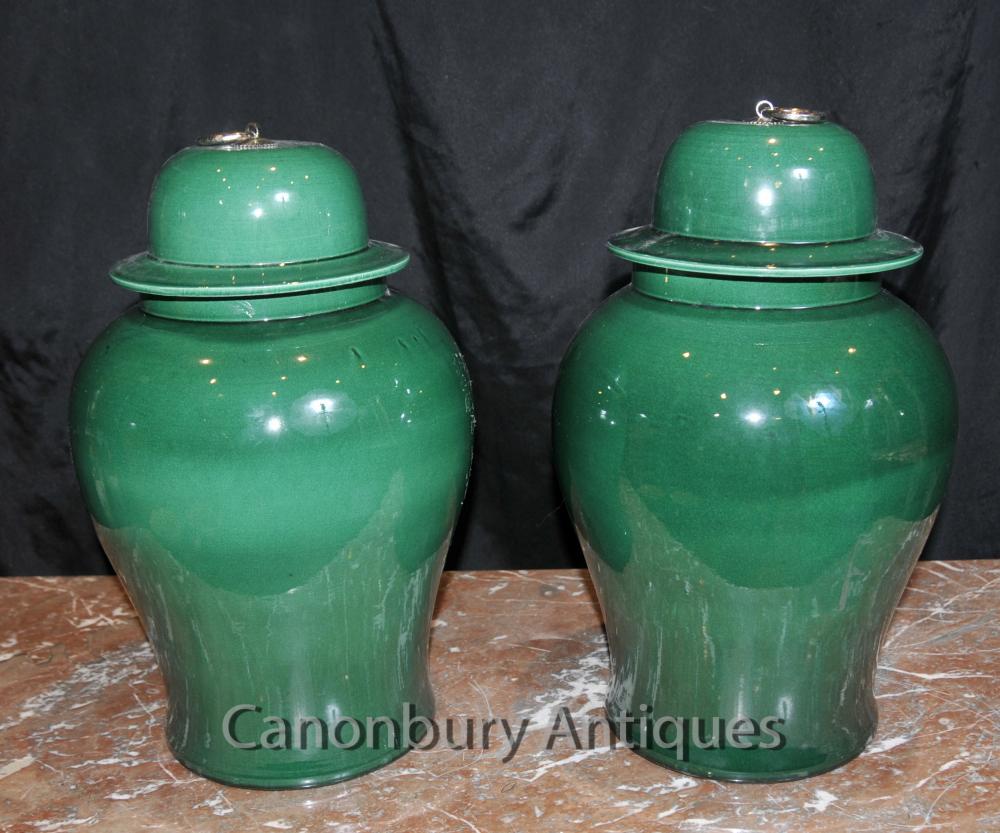 Paire porcelaine chinoise Ginger Jars Jars Temple Urnes Vases