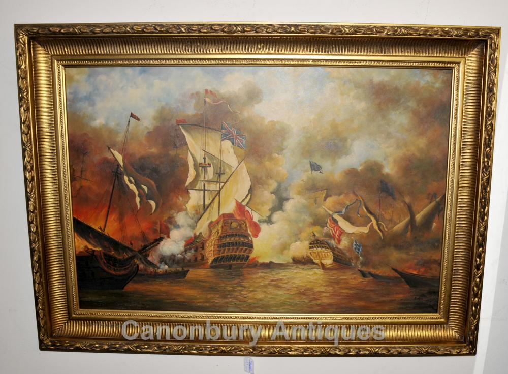 Peinture à l'huile English scène de bataille Armada espagnole Seascape Marine