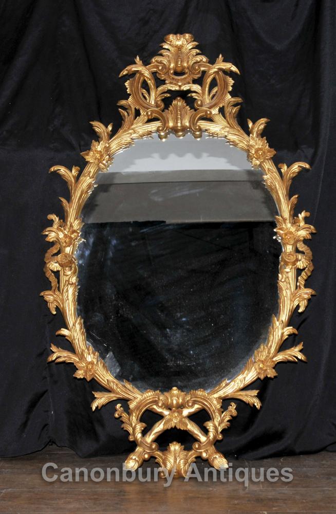 Chippendale Gilt Miroir ovale en verre Miroirs Rococo