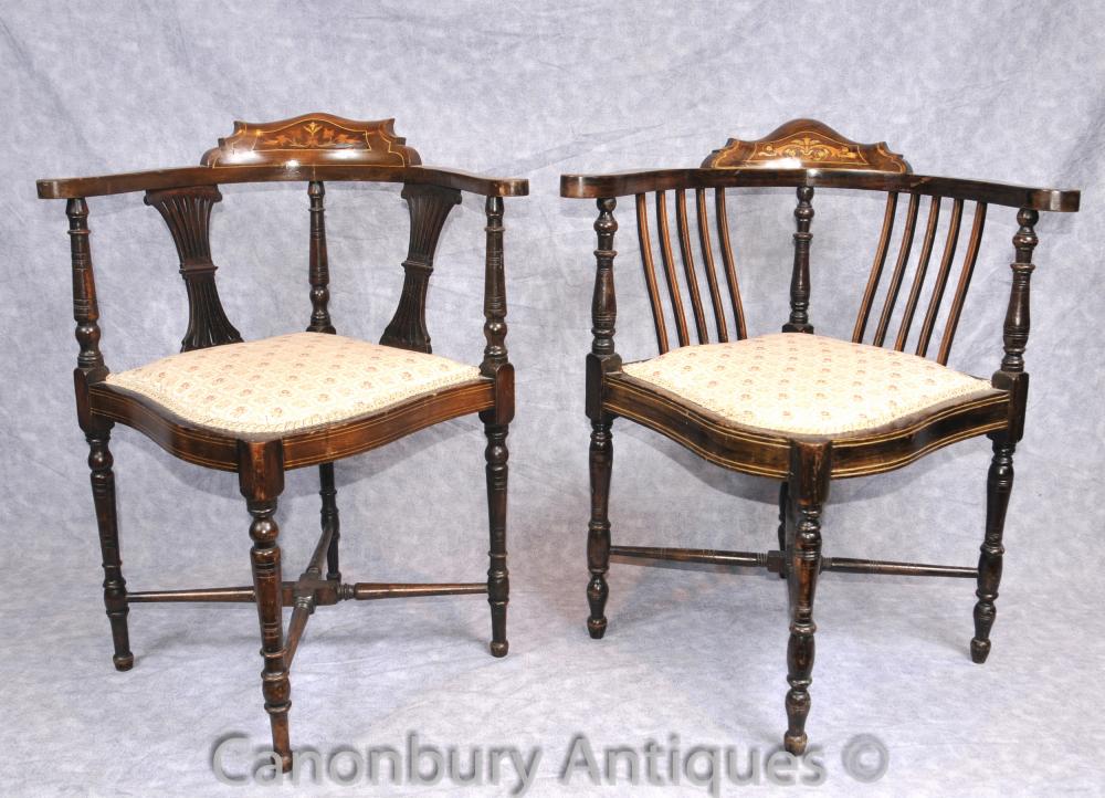 Pair Antique Victorian Corner Chaises Fauteuils English