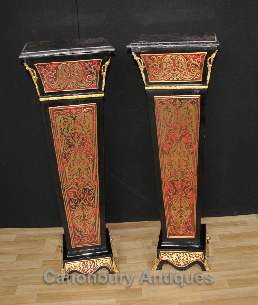 Paire Boulle Pedestal Stands Colonnes Supports Louis XV Buhl Inlay