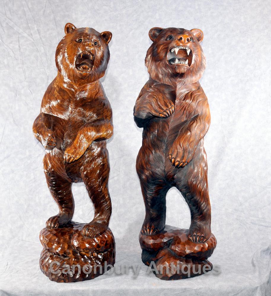 Paire allemande Forêt Noire main Sculpté Brown Bears Ours Statue