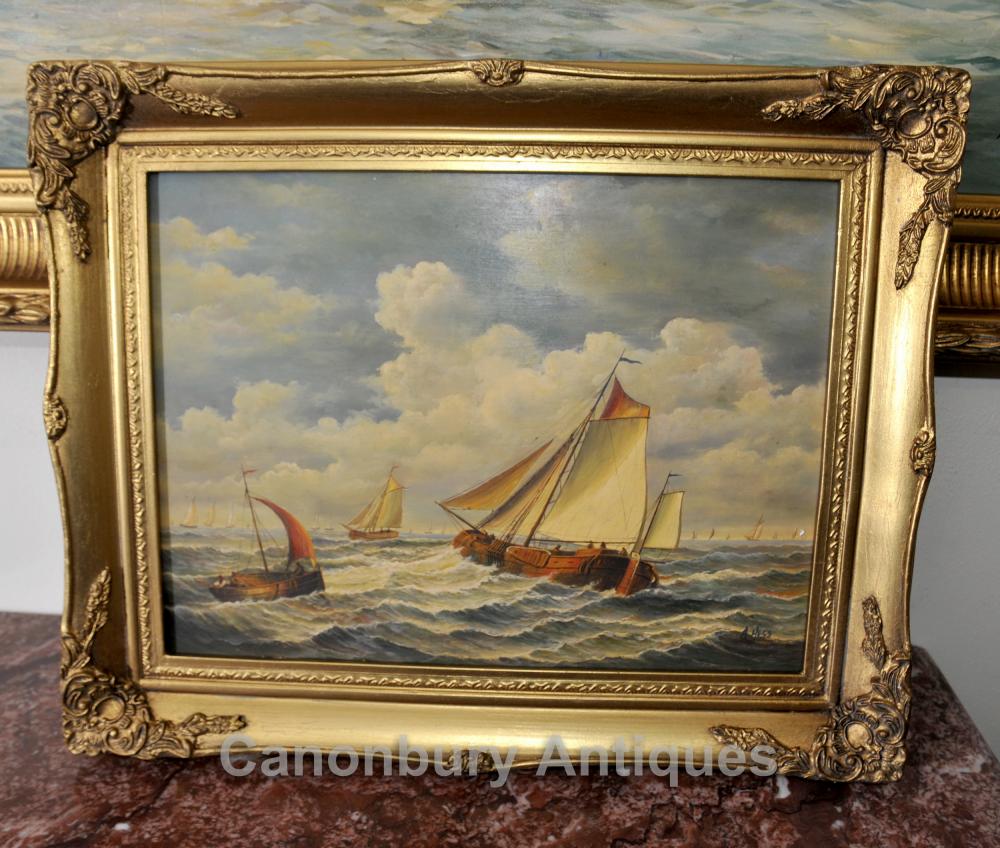 Peinture à l'huile Néerlandais Seascape Bateau à voile Maritime Art Signé A Hess