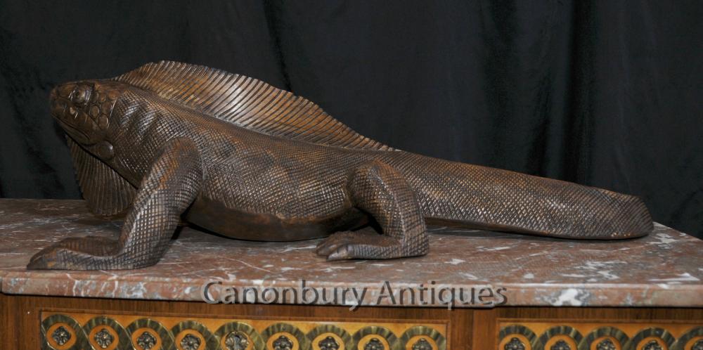 Sculpté à la main Dragon de Komodo Statue Reptile Bois animal