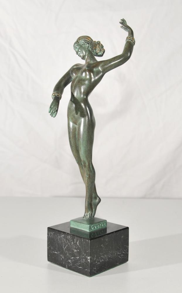 Antique Art Deco Bronze Dancer Figurine Signée Guerbe originale