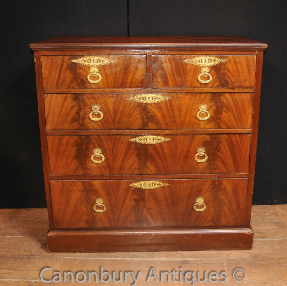 Antique Mahogany Flame Victorian Chest Tiroirs Bertram et Fils de Londres