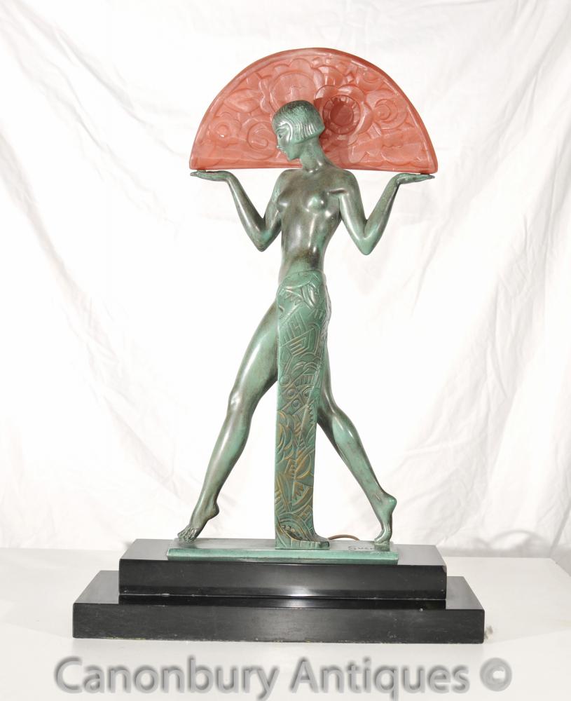 Art Antique Déco Figurine Lampe Signé Guerbe Le Verrier 1920 original