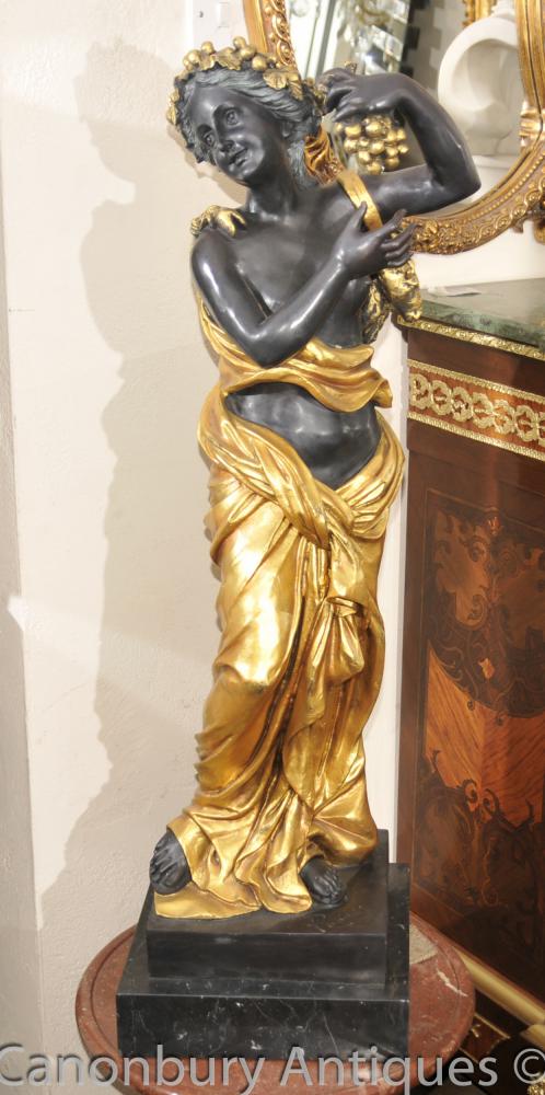 Bronze Français Semi Clad Grape Maiden Signée Pacifier Statue Figurine