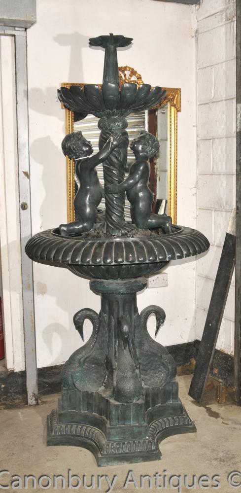 Classique française Verdis Gris Bronze Fontaine Cherub Swan Tiered base