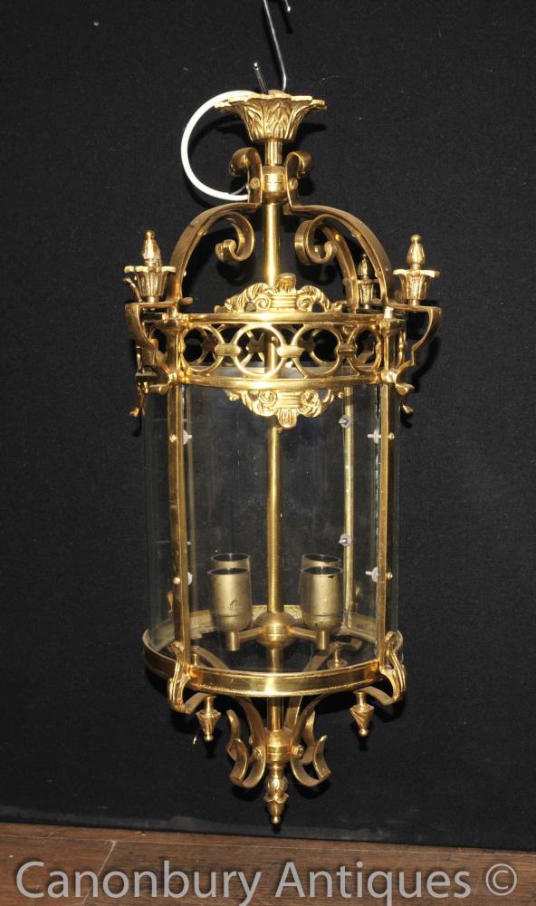 English Brass Victorian Lantern Light Chandelier Architectural