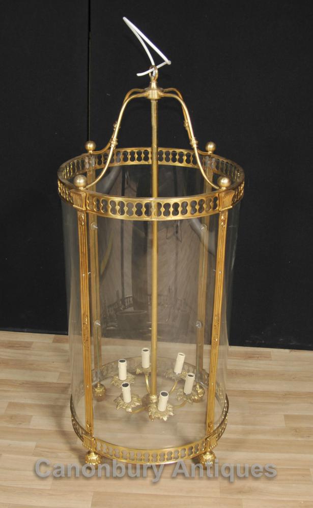 Français Empire Brass Lantern Verre Chandelier Lighting Lumière