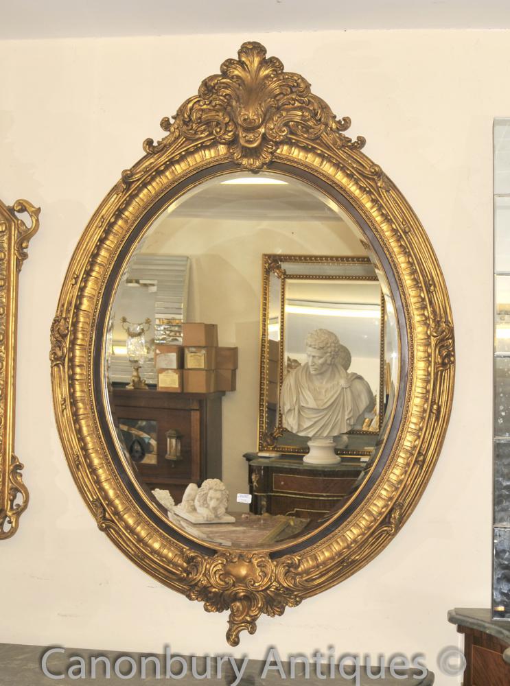 Français Louis XVI Gilt Miroir ovale en verre Pier Miroirs