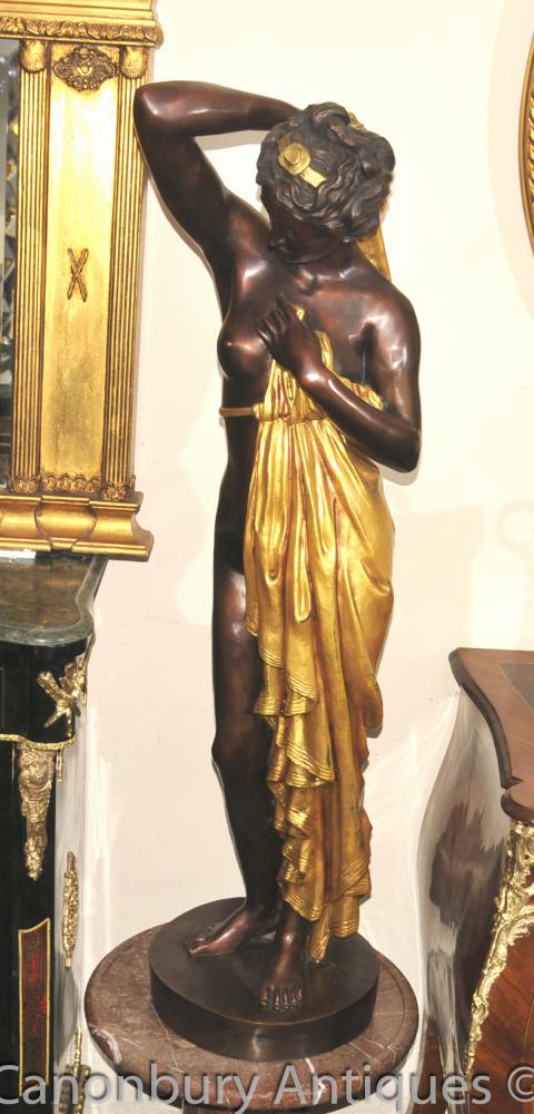 Grand Bronze Français Semi Nude Maiden Statue Figurine