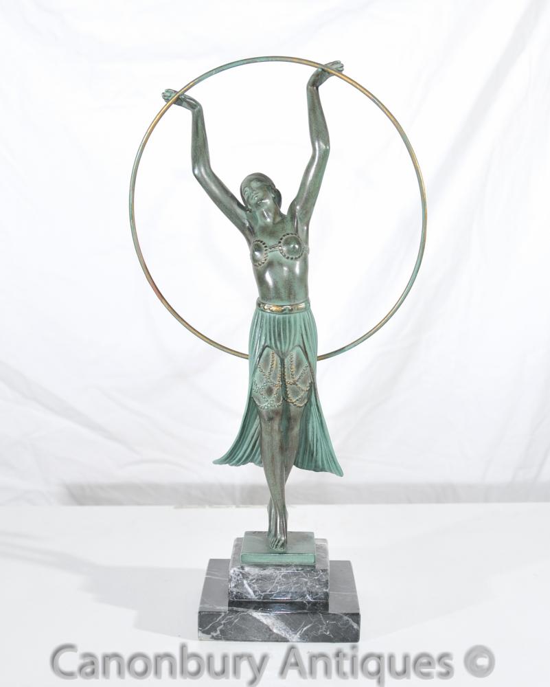 Originale Charles Sykes Art Deco Hoop Fille Antique Statue Signée
