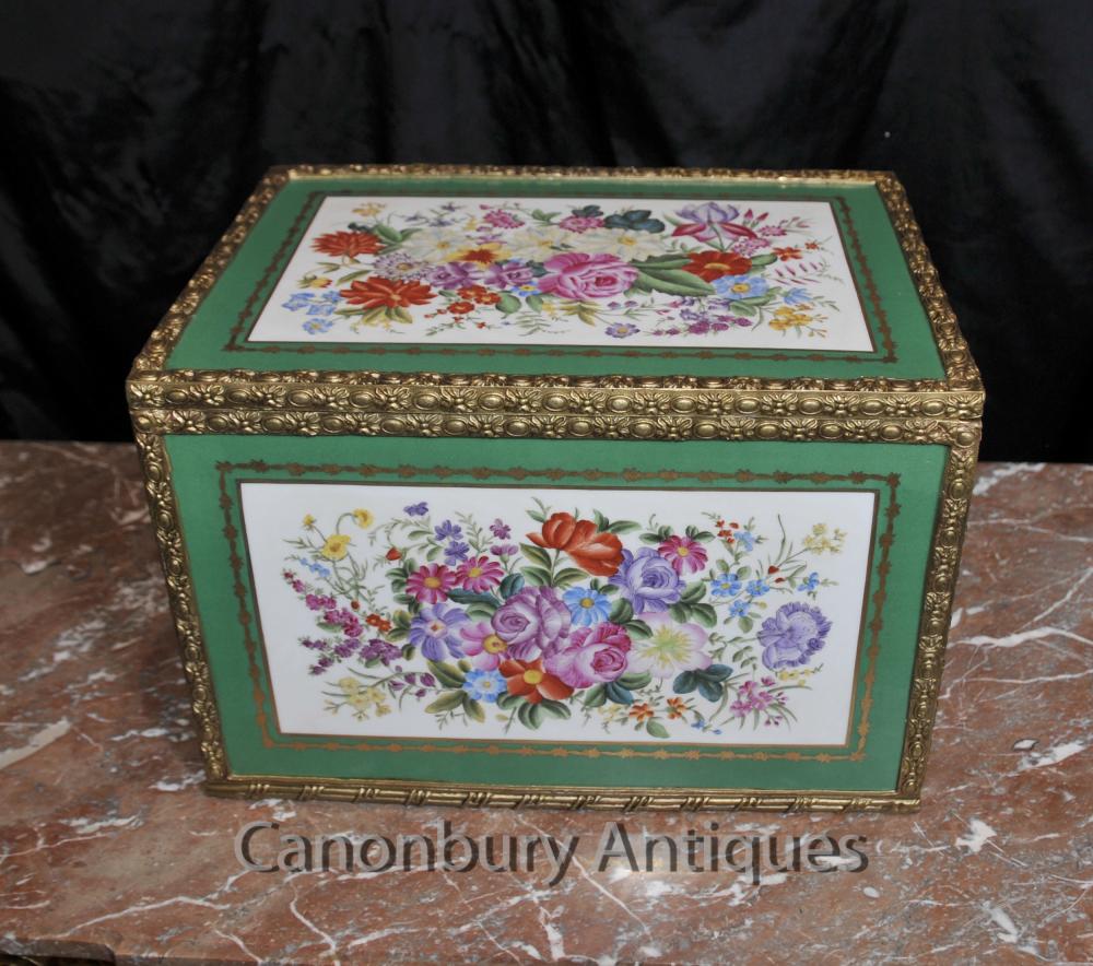 Sevres Porcelaine Bijoux Trinket Case Box Floral Pottery