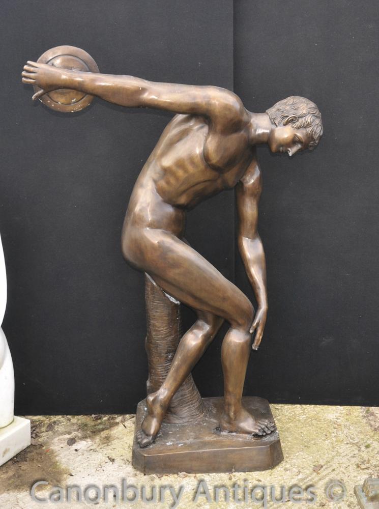 XL Bronze classique Discobole Statue Figure Nude athlète Statue