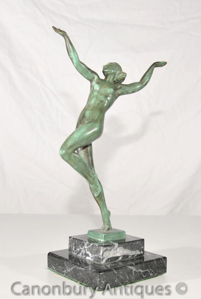 1920 Antique Bronze Nymphe Danseur Signé Guerbe Le Verrier