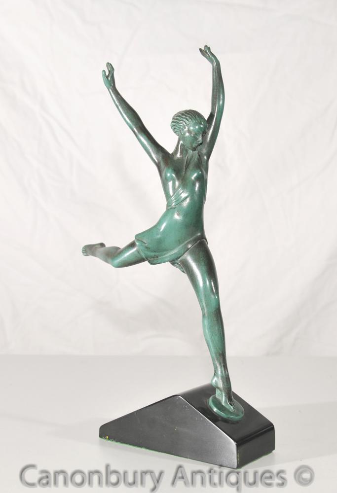 Antique Max Le Verrier Art Deco Bronze Dancer Statue Figurine