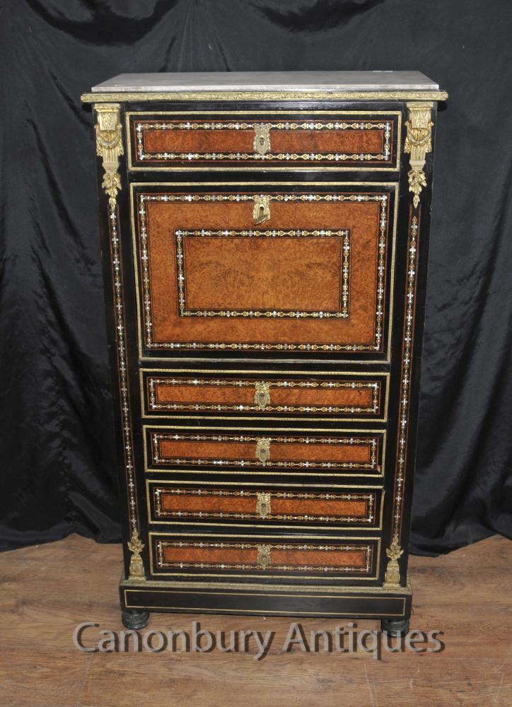 Antique Napoleon III Inlaid Secretaire Desk