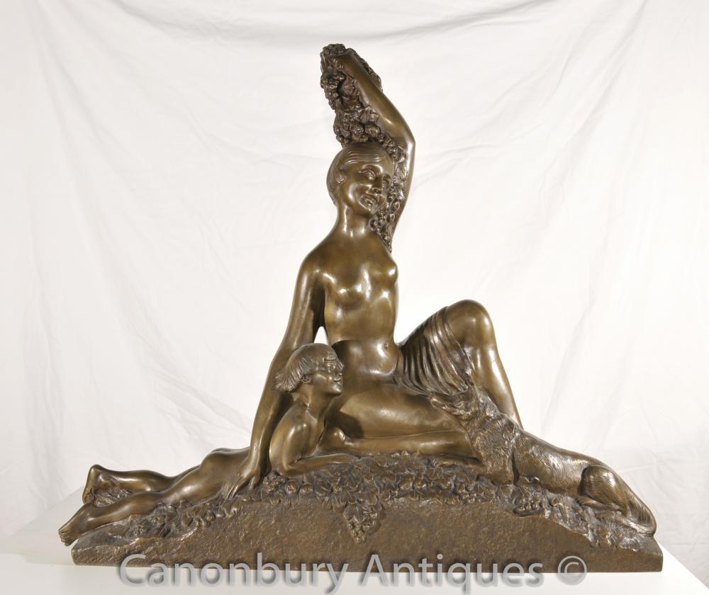 Art Antique Nouveau Bronze Nu Femme Enfant Statue Castings