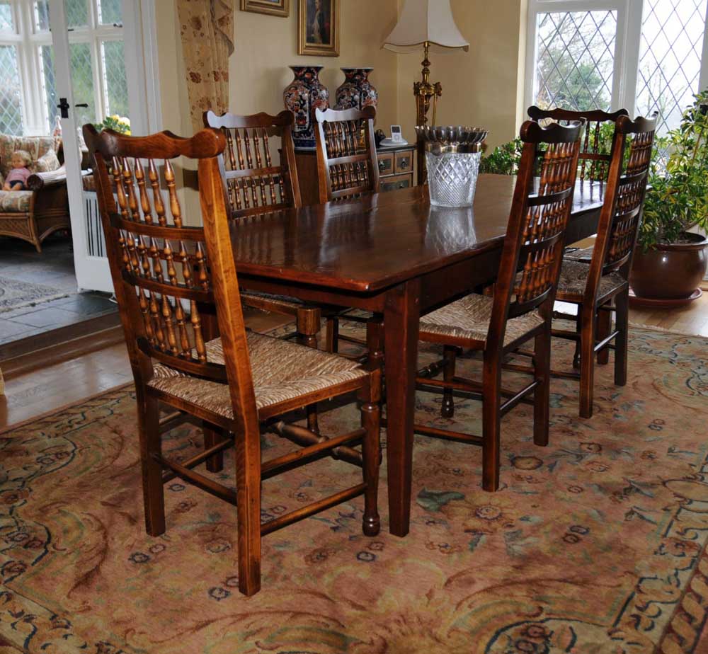 Oak Kitchen Dining Set Refectory Table Spindleback Chairs Set-1365795247-product-92