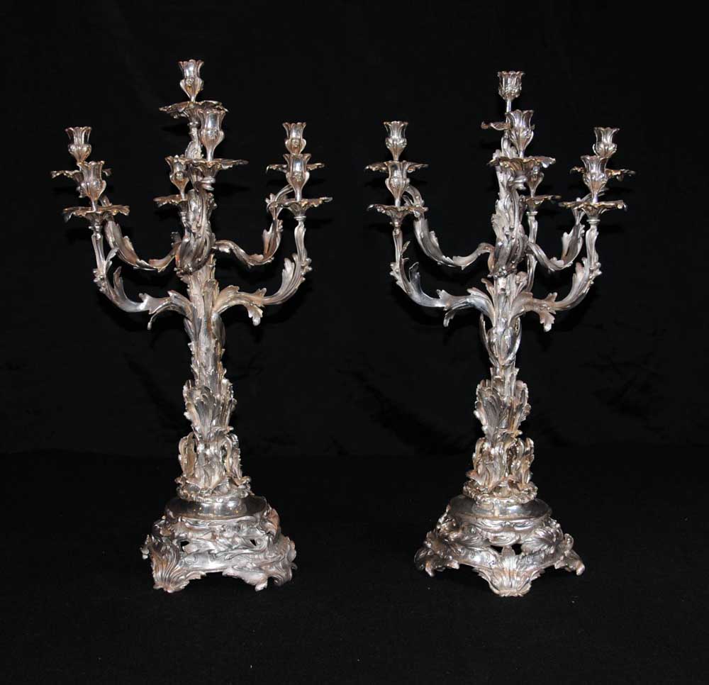 Pair Silver Plate Rococo Victorian Candelabras